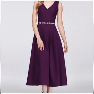 David's Bridal Plum Tea-length Bridesmaid Dress
